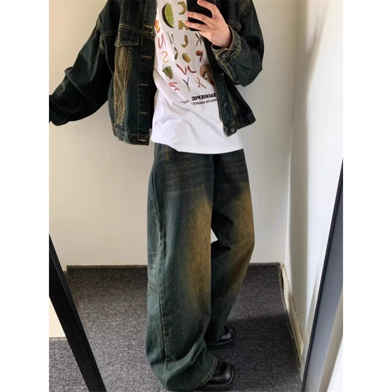 美式复古做旧牛仔裤男潮牌宽松直筒裤水洗阔腿长裤YA292-P47,男装牛仔裤,星座208-5