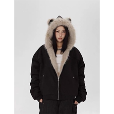 网图鹿皮绒座山雕秋冬连帽猫耳朵男女情侣装棉服外套-A2350P80，男装棉衣，电商B241
