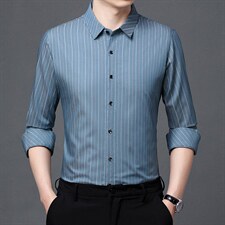 长袖衬衫2023春秋季新款衬衣男装上衣商务休闲中青年男免烫衬衣,男装衬衫,电商B212（原钱塘6029）