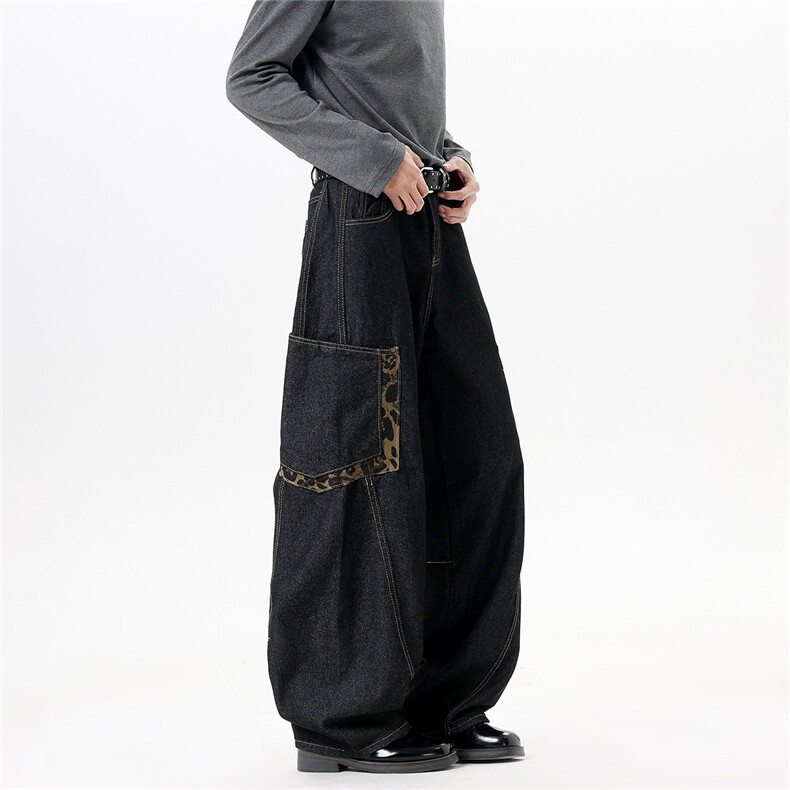 【现货】春装N1031-P50控98豹纹迷彩拼接口袋工装牛仔裤，男装牛仔裤，电商B335