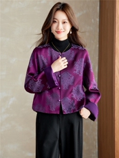 在仓~2025年冬季油丝提花带里布guo风圆领长袖外套单排扣插肩袖，女装短外套，新依时派