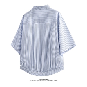 竖条纹短袖衬衫 5X4002-TP3558 夏季日系男宽松衬衣青少年图片