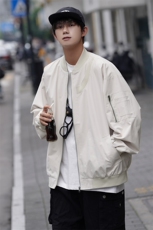 飞行员夹克男棒球领个性插螺纹宽松上衣外套A157B-J88-P78，男装夹克，电商A157B