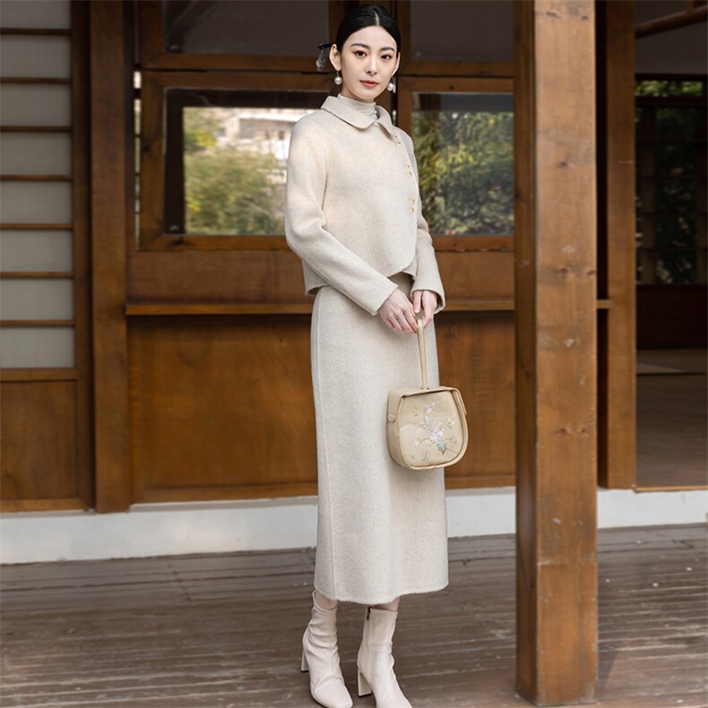 小香风套装女秋冬新款高级感气质名媛毛呢外套半身裙两件套,女装套装/套裙,芷墨服饰