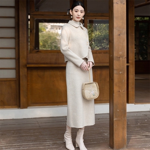 小香风套装女秋冬新款高级感气质名媛毛呢外套半身裙两件套图片