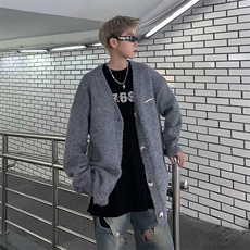撞色毛衣男秋冬季设计感慵懒风针织外套保暖套头圆领线衣，男装针织衫/毛衣，星座716-2