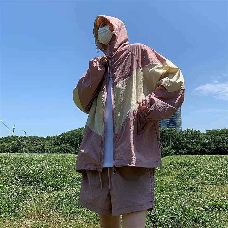 套装防晒衣男韩版潮流拼色帅2026夏季薄款ins口袋五分裤W4875-P56,男装防晒衣,星座412