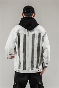 703-J 秋季男士日系弹力牛仔拼接毛边夹克外套图片