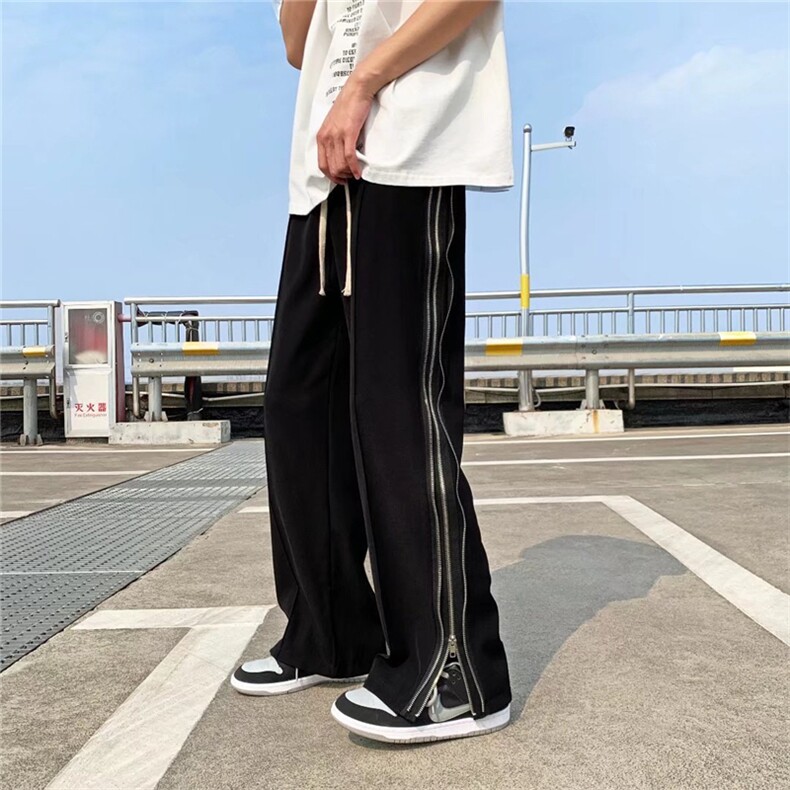 L夏季韩版ins黑色休闲裤男侧边拉链小众宽松直筒阔腿裤 K2647-P43图片