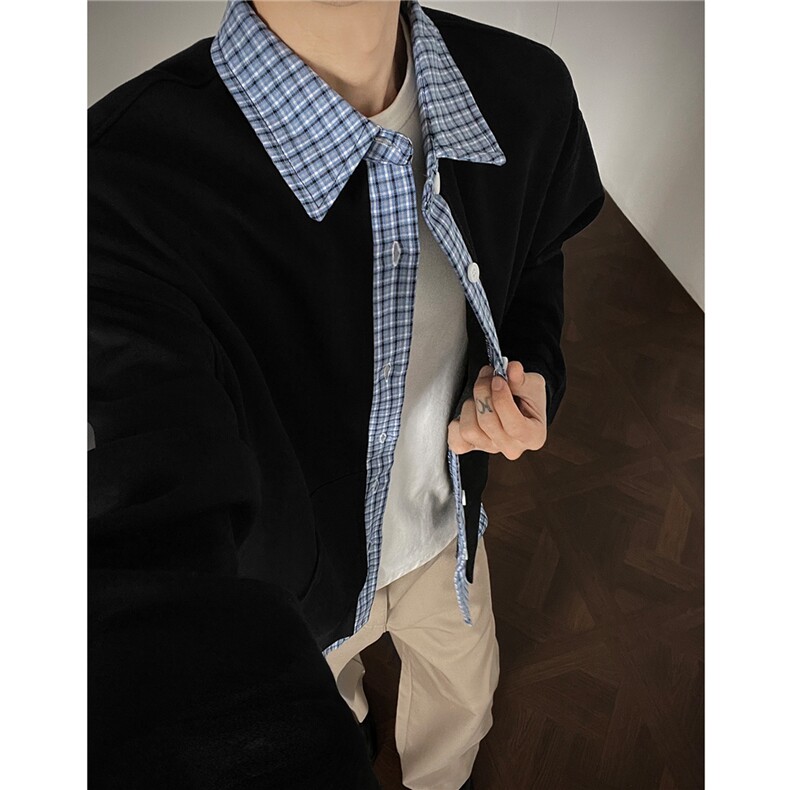 秋装新品 假两件男女情侣拼接格子休闲卫衣上衣外套 H1129 特P48图片
