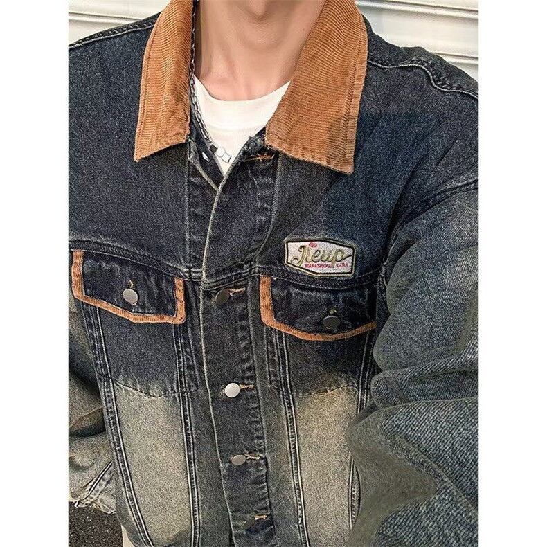 牛仔外套男士韩版潮流高街帅气拼接个性2025春季ins外套W6409-P75，男装工装外套，星座412-3