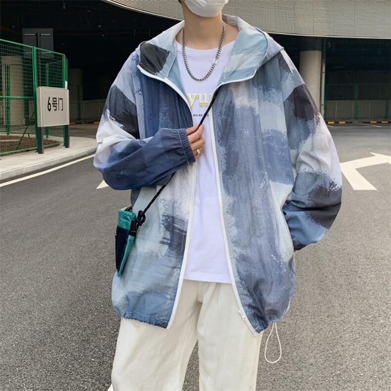 扎染防晒服男夏季薄款潮牌连帽夹克青少年户外防晒衣F0882-P38,男装夹克,星座308B-1