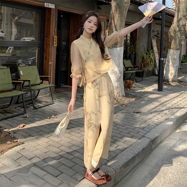 2B081-2839-p155-K228新款高级感禅意改良旗袍连衣裙两件套2026,女装套装/套裙,2B081