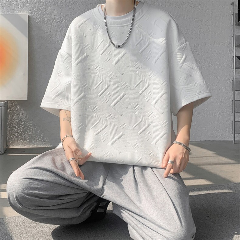 ！2025夏季新款F提花简约男士短袖T恤情侣半袖TT247特P25,男装T恤,电商B220