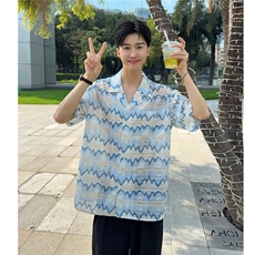 高品质夏威夷镂空短袖衬衫空肌理感夏威夷花衬衫，男装T恤，星座506A