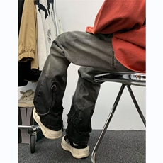 欧美渐变毛边高街牛仔裤男女情侣潮牌设计感小众炸街裤RK1398-P49，男装牛仔裤，星座412-3
