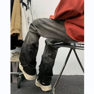 欧美渐变毛边高街牛仔裤男女情侣潮牌设计感小众炸街裤RK1398-P49图片