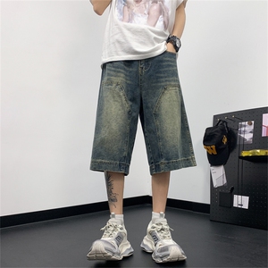 美式复古水洗高街牛仔短裤牛仔七分短裤直筒阔腿中裤 K2577-P42图片