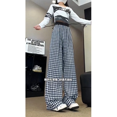 加厚拼接格子裤美式慵懒风松弛感宽松直筒休闲裤504-K260-P45控68，男装休闲裤，星座504