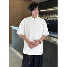 夏季短袖设计感小众男白色半拉链圆领T恤休闲五分袖T5578，男装T恤，星座1116A（原606A-3）