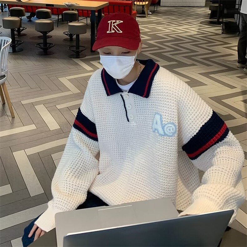 P0L0领针织毛衣男韩版潮流拼色字母2023秋冬季ins针织衫MZ135-P41,男装针织衫/毛衣,星座412-3