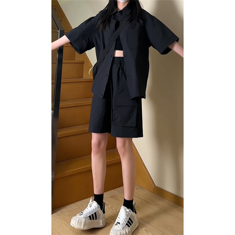 夏季工装衬衫套装情侣短袖短裤两件套TZ455P65,男装休闲套装,电商A309