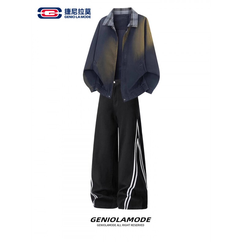 1506-1/K30671半松紧/P48条纹拼接弯刀牛仔裤男休闲直筒裤子潮流,男装牛仔裤,星座1506-1