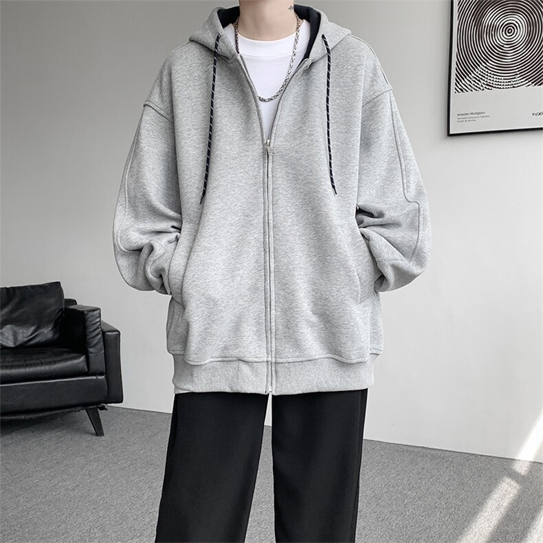 8XL-M秋连帽卫衣男宽松休闲纯色拉链开衫外套拼色帽衫运动WY27P65，女装短外套，电商D206-1