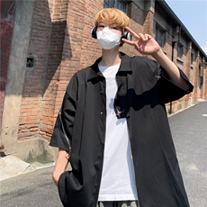 美式高街痞帅衬衫男短袖宽松拉链设计感上衣夏季潮流休闲半袖衬衣，男装T恤，星座1210-1