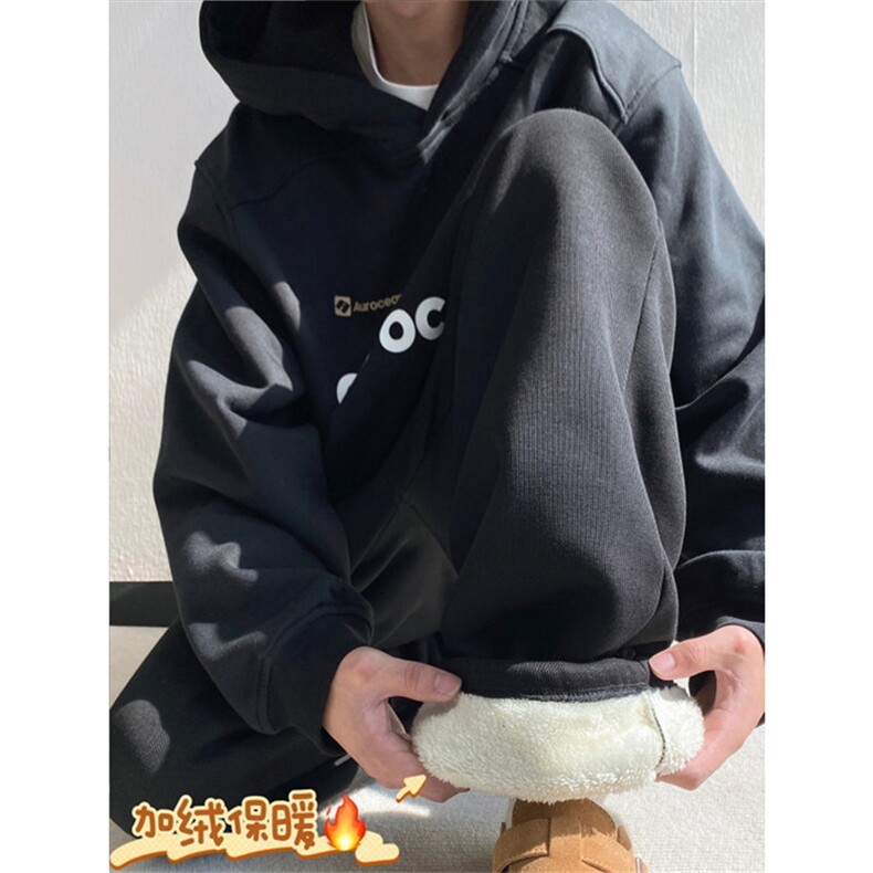 保暖抗寒棉裤男秋冬白花灰加绒加厚阔腿裤羊羔绒运动卫裤,男装休闲裤,四季星座505