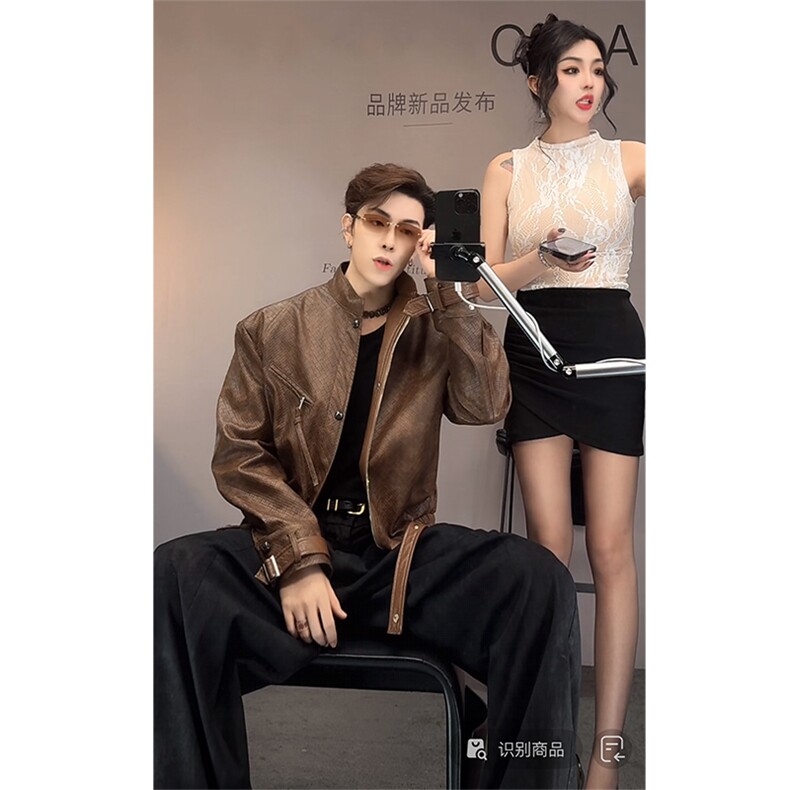 网图现货 龙叨叨美式皮衣编织PU皮外套JK588-P120图片