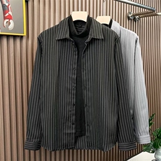 夏季条纹常规宽松型男士高级感假两件衬衫翻领长袖Q803/P45，男装衬衫，星座506B