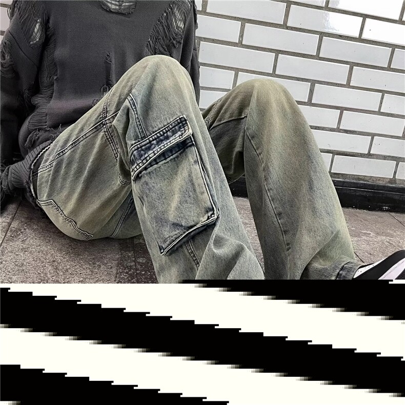 美式高街牛仔裤男韩版潮口袋个性2024冬季新款ins长裤RK1176-P48,男装牛仔裤,星座412-2