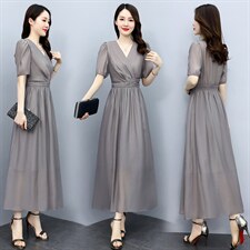 高级感天丝连衣裙女2024夏季新款气质妈妈收腰显瘦高腰薄款a字裙，女装连衣裙，关键词