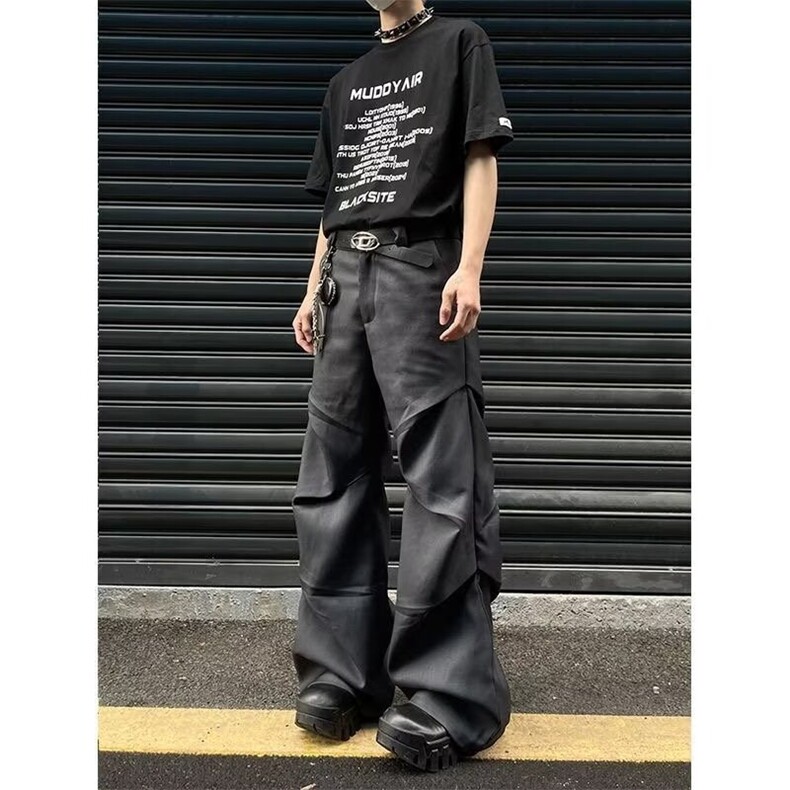 潮美式微喇西裤直筒冲锋裤男女复古宽松高级感百搭长裤MKX79 P40图片