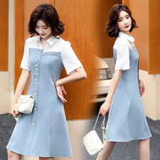 2021夏季新款简约气质小翻领时尚优雅修身显瘦连衣裙，女装连衣裙，艾尚靓装