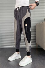 秋冬季新款休闲裤男潮流拼接撞色灯芯绒束脚裤网红同款宽松哈伦裤,男装休闲裤,电商A327