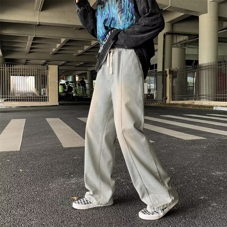 黄泥染牛仔裤男高街vibe复古做旧直筒裤秋季美式宽松K1066-P40图片