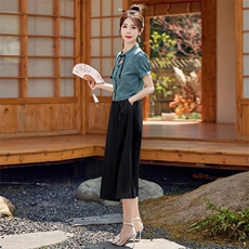 新中式国风牛仔套装裙2025新款女装减龄夏装搭配短袖半身裙两件套，女装套装/套裙，慕依路