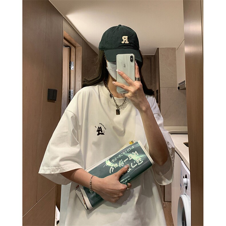 新款美式小猫抱鱼纯棉T恤舒适圆领宽松休闲打底衫HY550TP20控39,男装T恤,电商A102B