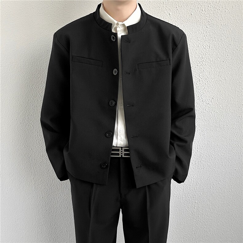 风秋男立领西装单排扣外套本命红新中式小香风西服JAK35 P60图片