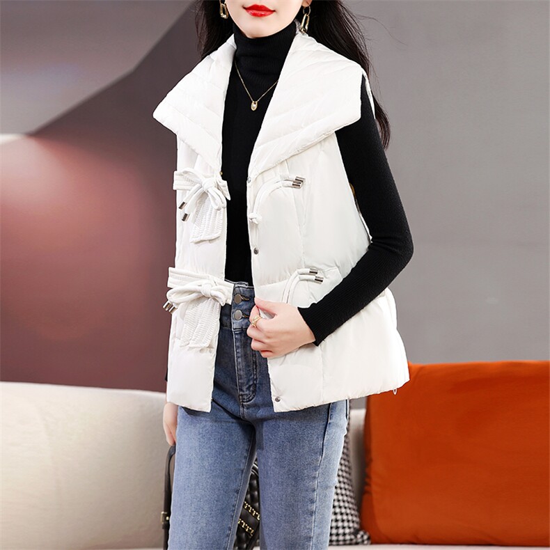 2023新款女羽绒马甲短款韩版宽松设计感时尚无袖百搭背心保暖外套,女装马甲,尚洛菲