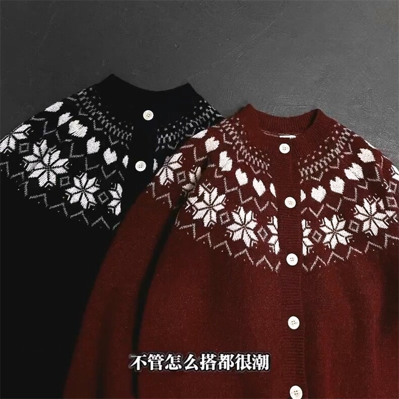 重磅秋冬装北极绒开衫毛衣美式复古休闲圣诞慵懒风提花针织衫外套,男装针织衫/毛衣,电商A486-1