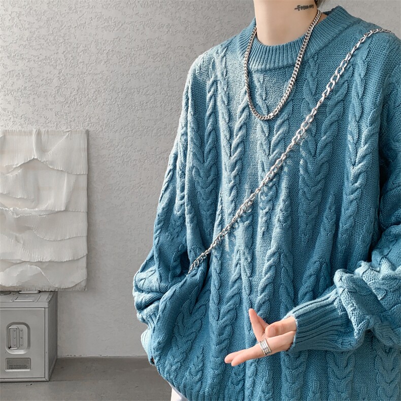 8XL-M麻花毛衣男宽松大码慵懒风情侣圆领针织衫线衣外套MY1512P65，男装针织衫/毛衣，电商B238