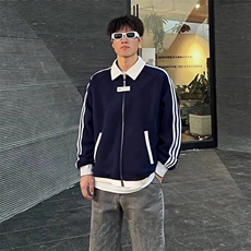 抖音得物品质秋冬美式高街重磅结构拼接织带翻领卫衣夹克外套W113，男装夹克，电商A486-1