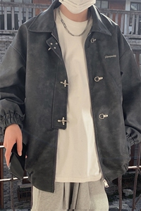 1美式港风夹克男大码夹克男水洗雪花皮衣男JK8741P130控168图片
