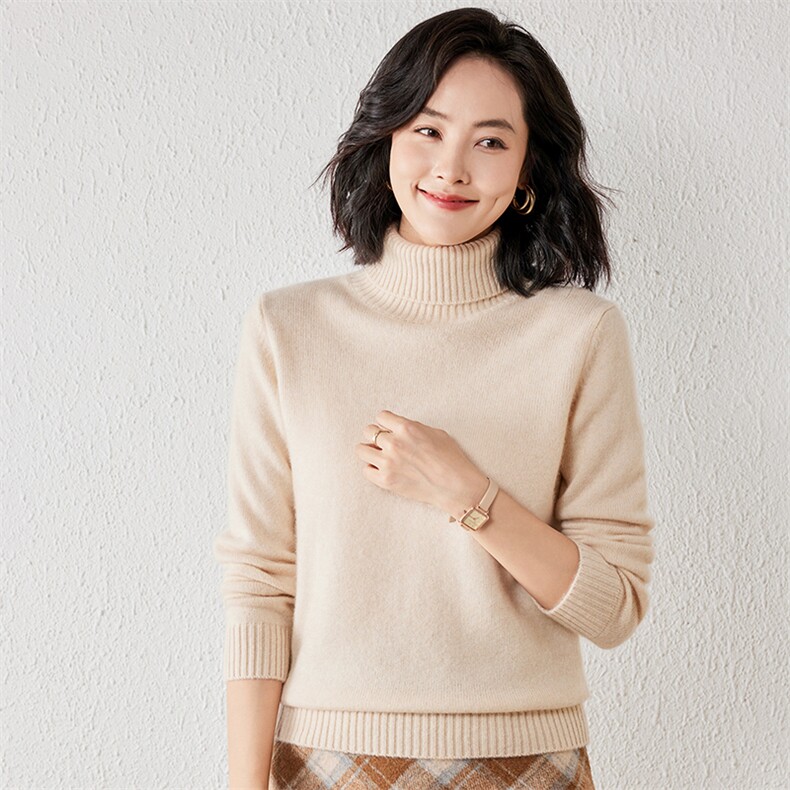2025年秋季新款百搭女士纯色高领毛衣图片