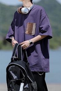 8XL-M 高品质纯棉美式复古宽松简约百搭学院风短袖T恤上衣男DX343图片