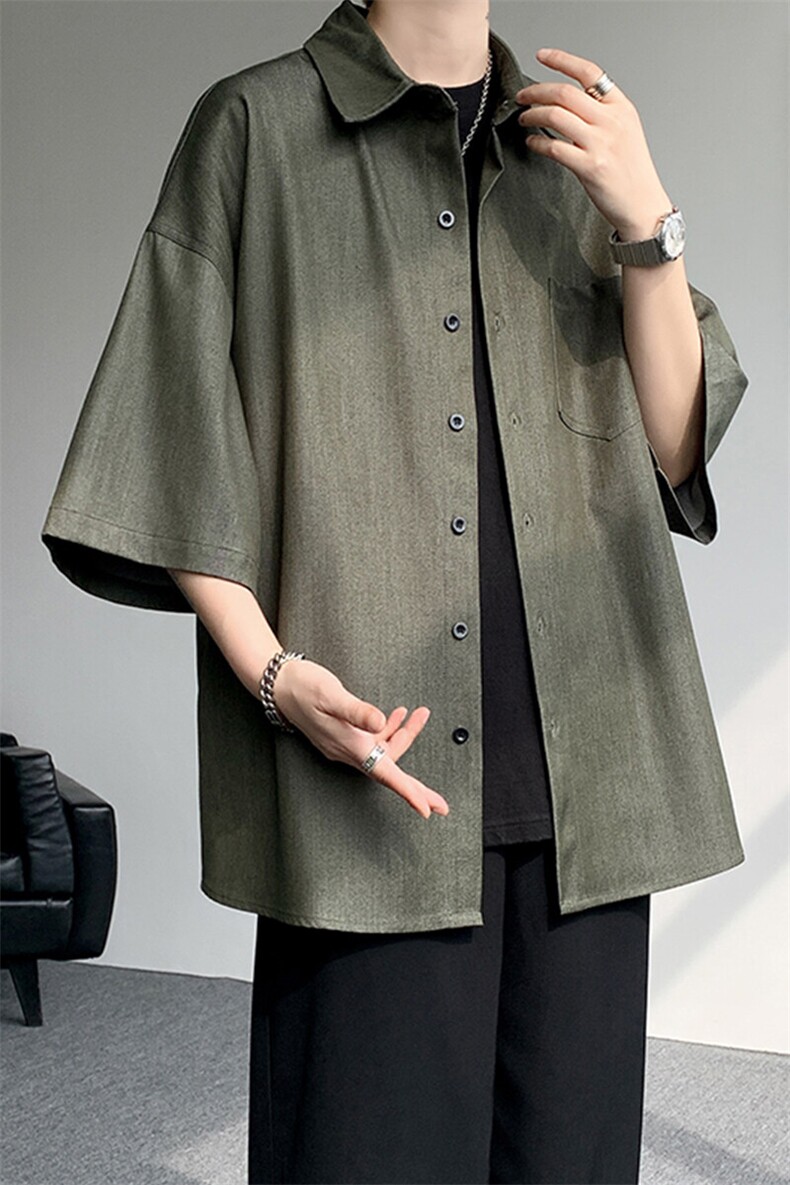 8XL-M冰丝牛仔短袖衬衫男款夏季薄款宽松慵懒衬衣外套DC28006P60,男装T恤,电商B312