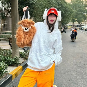 抖音得物高品质二开 25秋冬美式重磅宽松纯色连帽贝壳刺绣卫衣W63图片